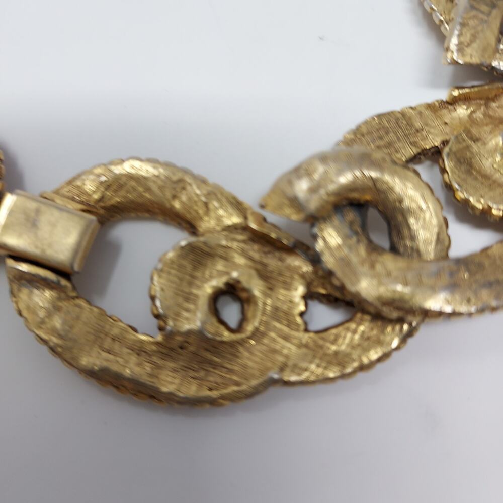 Florentine Links Statement Necklace Textured Gold Tone Ornate 18.5" Y2K Vintage - Picture 9 of 11